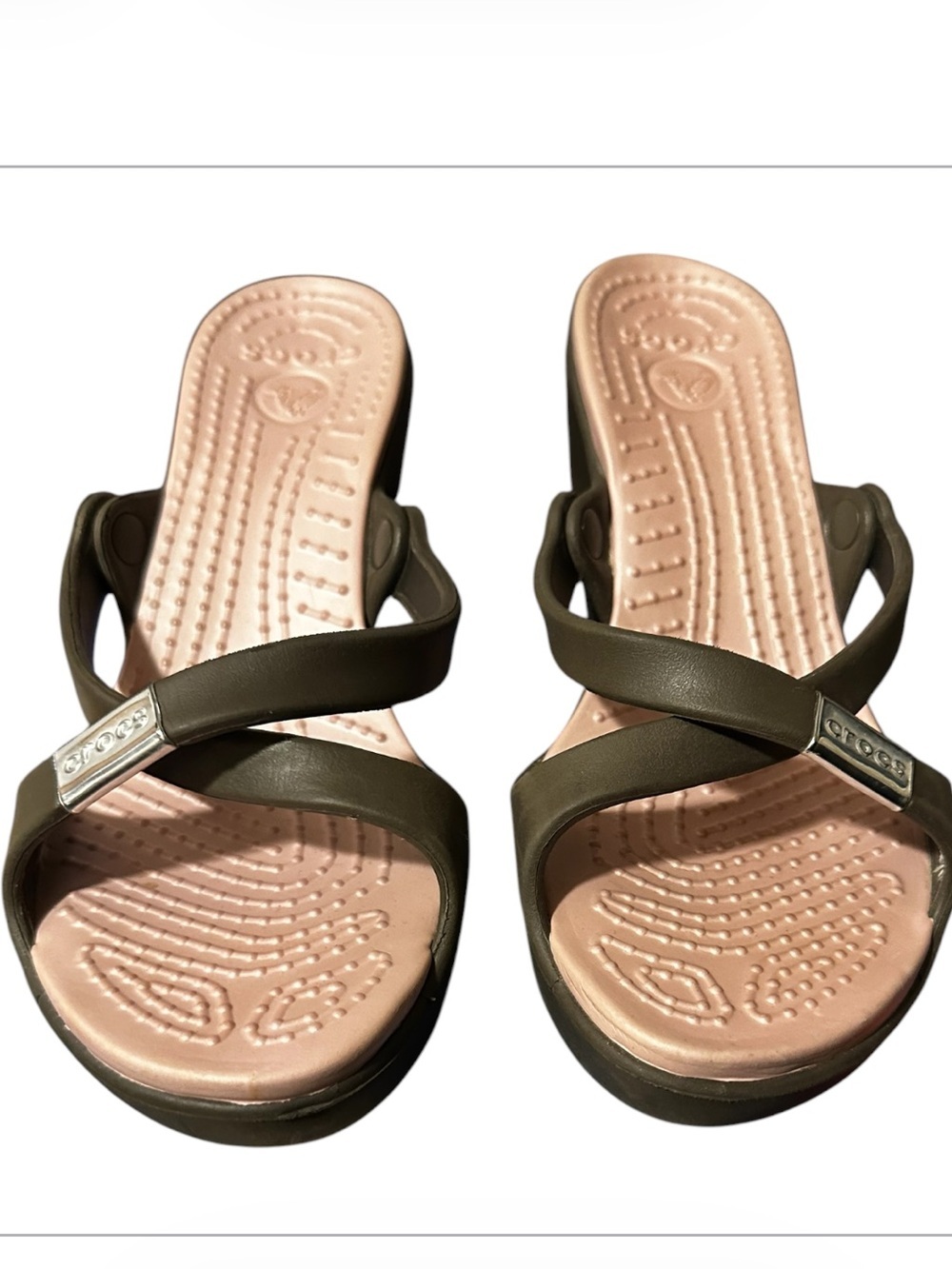 CROCS Pink & Grey Women's Platform Wedge Sandals - Picture 3 of 6